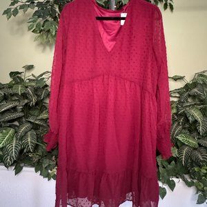 Swiss Dot Long Sleeve V-neckline Party Dress